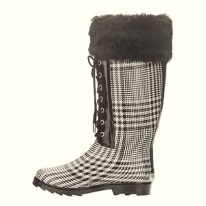 Forever Young Women's Faux Fur Lace-up Checkered Tall Rain boot Size 9